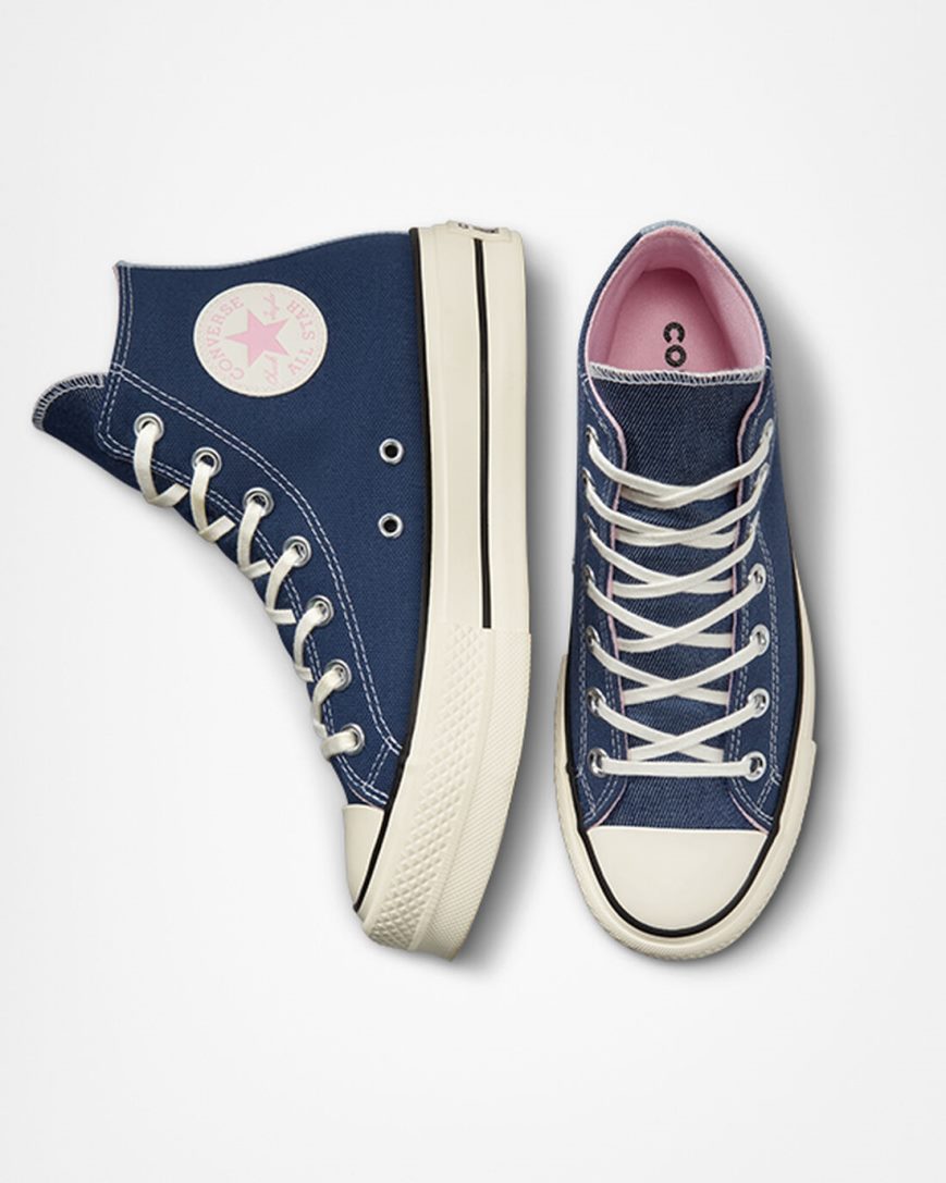 Topanky Na Platforme Converse Chuck Taylor All Star Lift Denim Vysoke Damske Námornícka Modrá Oranžové Ruzove | SK WC115E4